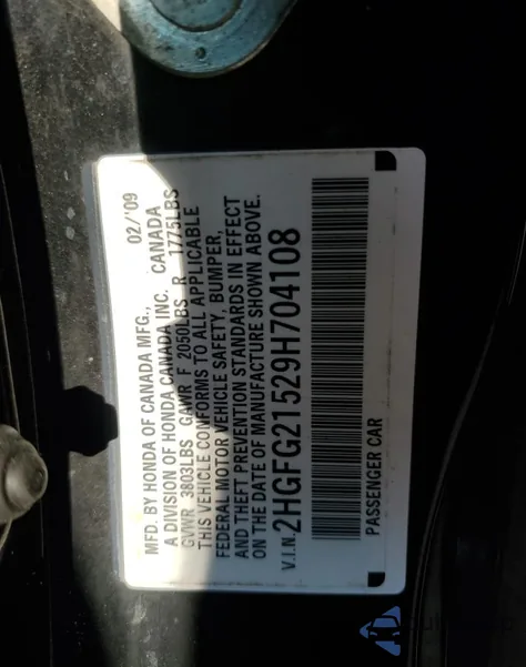 2009 Honda Civic Si from USA, damaged, VIN 2HGFG21529H704108